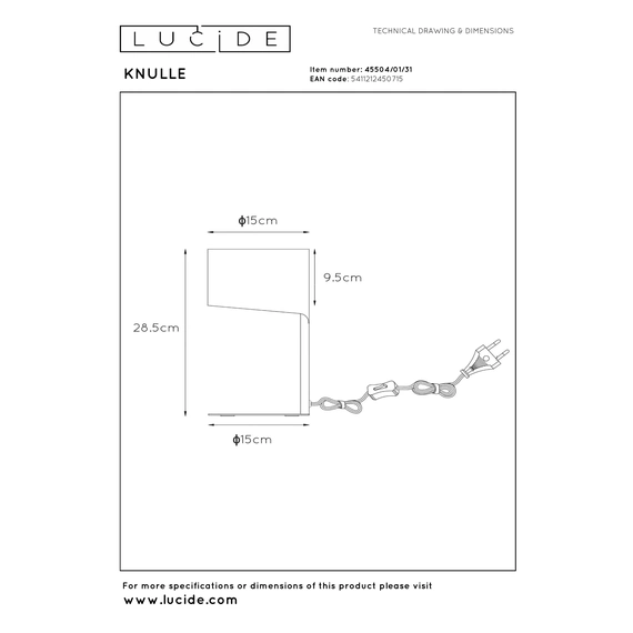 Настільна лампа Lucide KNULLE 45504/01/31, изображение 4