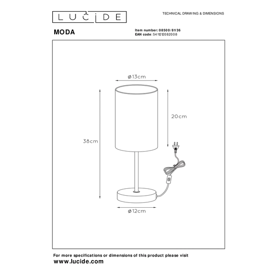 Настільна лампа Lucide MODA 08500/81/36, изображение 4
