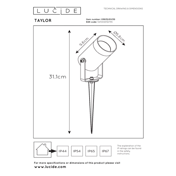 Садовий прожектор Lucide TAYLOR 09832/01/30, изображение 5