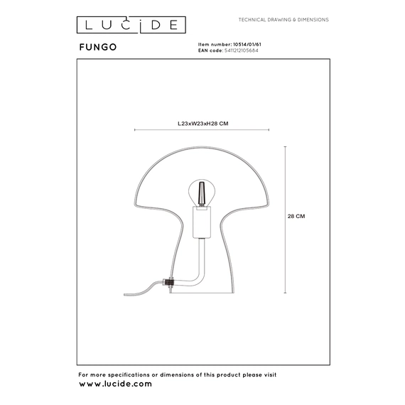 Настільна лампа Lucide FUNGO 10514/01/61, зображення 5