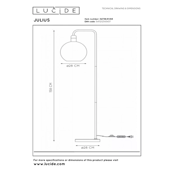 Торшер Lucide JULIUS 34738/01/65, изображение 7
