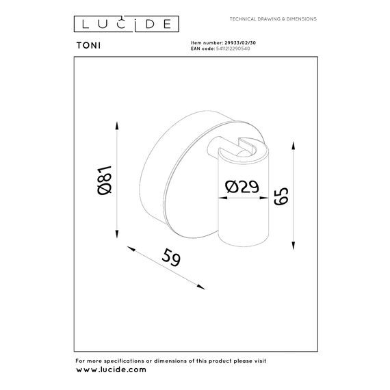 Настінний світильник Lucide TONI 29933/02/30, зображення 6