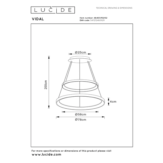 Підвісний світильник Lucide Premium VIDAL 46403/92/02, зображення 7