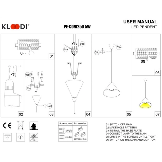 Світильник підвісний KLOODI DECO PE-CONI250 5W 3K BK, зображення 2