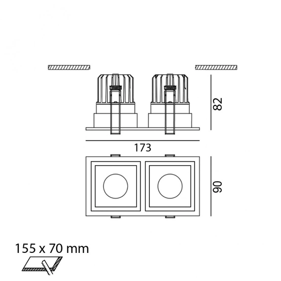 CELL 2, L173mm, W90mm, H82mm, LED 2 x 9W, 4000К, білий/чорний (01.20F2.20.940.BK), зображення 2