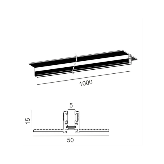 Трек вбудований PICO_LINE TRACK R, L1000mm, W50mm, H15mm, чорний (16.R100.BK), изображение 2