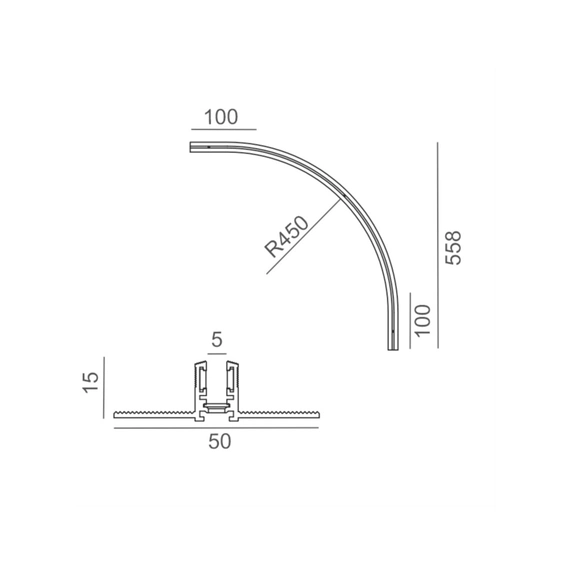 Вбудований радіальний кут PICO_LINE ARC R, R450mm, 558x558mm, H15mm, чорний (16.RC45.BK), изображение 2