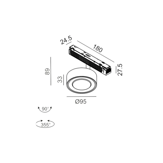 IN_LINE SOL, 2-х групний, ON/OFF, D95mm, H33mm, LED 10.8W, 4000K, білий/чорний (06.9533.14.940.WH/BK.2G), изображение 2