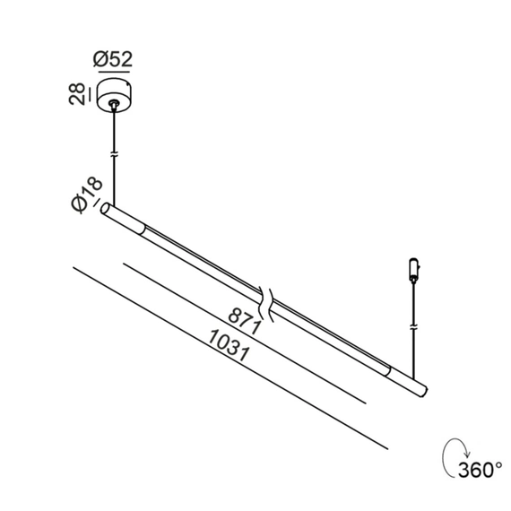 Світильник підвісний SLIMLINE, L1031mm, D18mm, LED 8W, 3000К, 48V, латунь (10.1811.8.930.BR), изображение 2