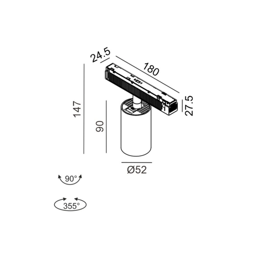 IN_LINE TUB M A 90, 2-х групний, ON/OFF, D52mm, H90mm, LED 10.8W, 3000K, чорний (06.0591.14.930.BK.2G), изображение 2
