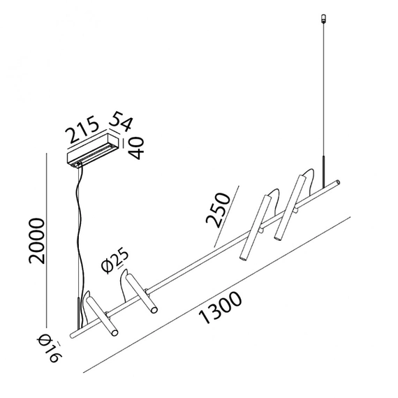 POINTER SUSP BASE, L1300mm, H250mm, d25mm, 4х5.4W LED, 3000К, чорний/світле золото (10.1301.6.930.BK/CG), изображение 2