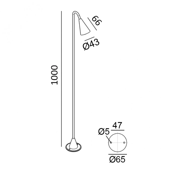 YARD. D43mm, w66mm, H1000mm, 3.6W LED, 36º, 2700K, IP 65, графіт (08.6010.4.927.GR), изображение 2