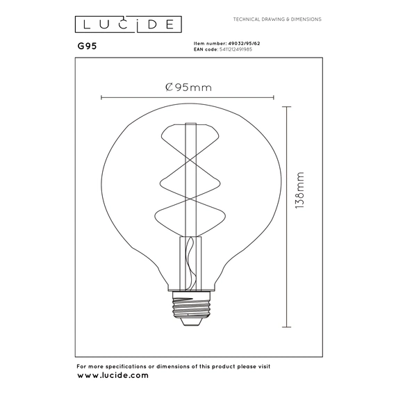 Лампа з ниткою Lucide G95 49032/95/62, изображение 3