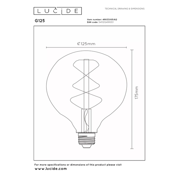 Лампа з ниткою Lucide G125 49033/05/62, изображение 4