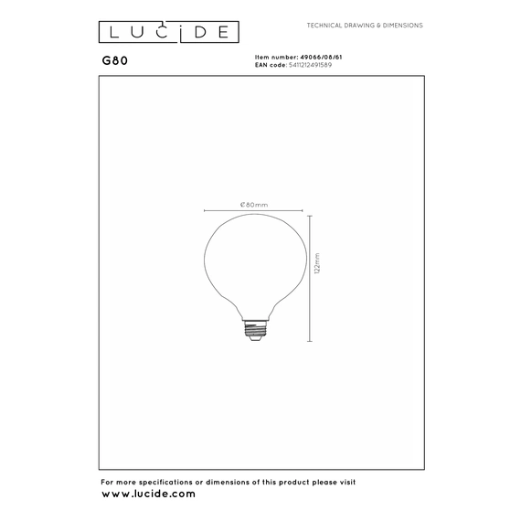 Лампа з ниткою Lucide G80 49066/08/61, зображення 7