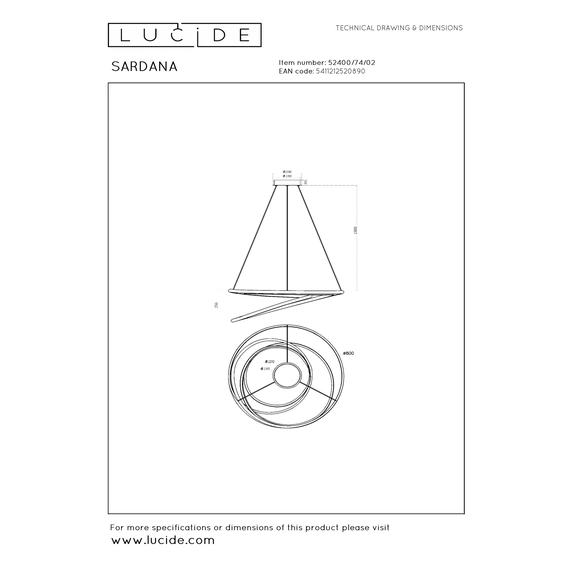 Підвісний світильник Lucide SARDANA 52400/74/02, изображение 10