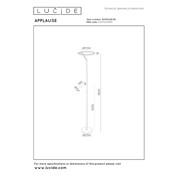 Торшер Lucide APPLAUSE 23700/20/15, изображение 10