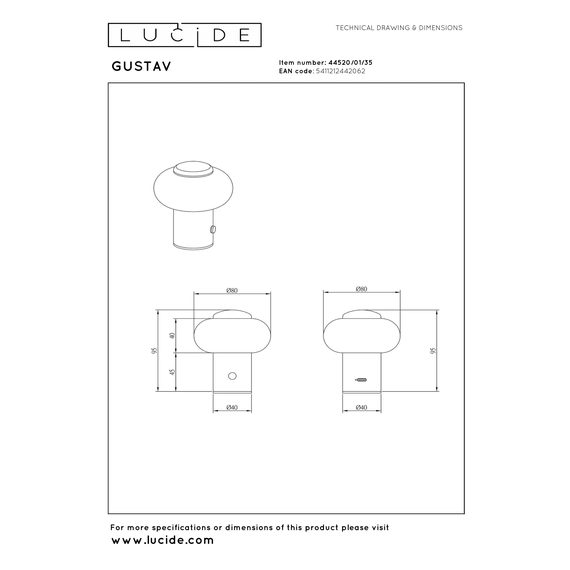 Перезарядна настільна лампа Lucide GUSTAV 44520/01/35, изображение 7