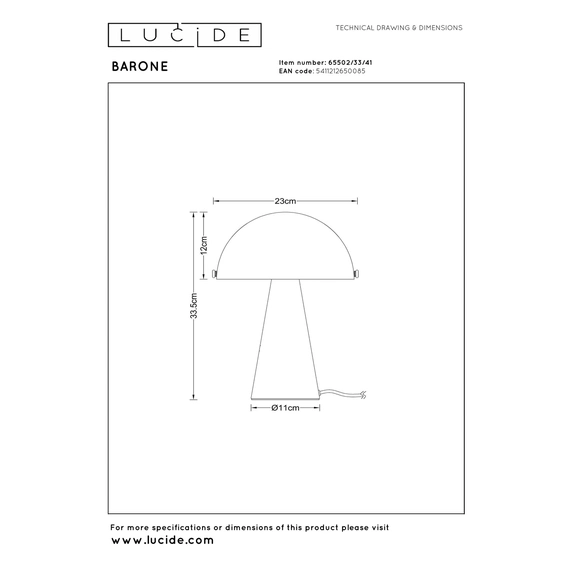 Настільна лампа Lucide BARONE 65502/33/41, изображение 3