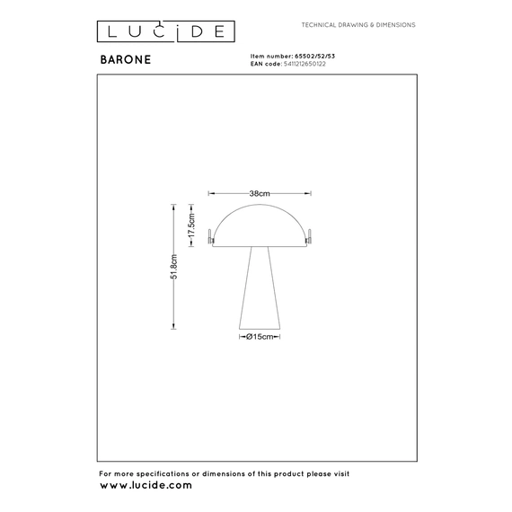 Настільна лампа Lucide BARONE 65502/52/53, изображение 3