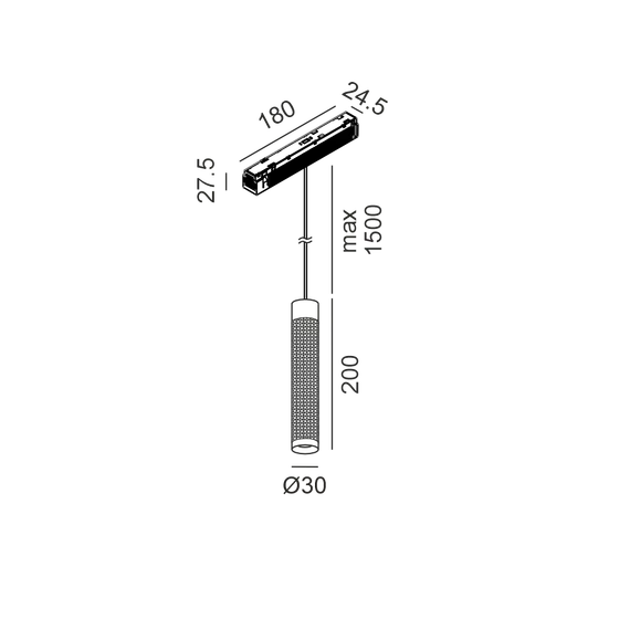 Підвісний світильник IN_LINE TUB S P 200, D30mm, H200mm, CREE LED 7W, 610Lm, 3000K, 50°, CRI>90, 48V, 2-х групний, Вкл./Викл., IP20, латунь/чорний, зображення 2
