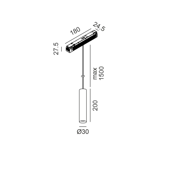 Підвісний світильник IN_LINE TUB S P 200, D30mm, H200mm, CREE LED 7W, 610Lm, 4000K, 50°, CRI>90, 48V, 4-х провідний DIM DALI, IP20, білий/чорний, изображение 2