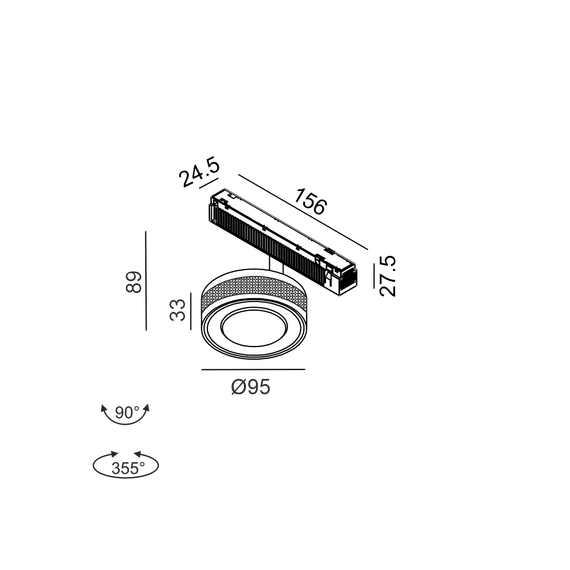 Прожектор IN_LINE SOL TW, D95mm, H33mm, LED 13W, TW DIM: 2700K(881Lm)-6500K(1025Lm), 24°, CRI>90, 48V DС, IP20, латунь/чорний, зображення 2