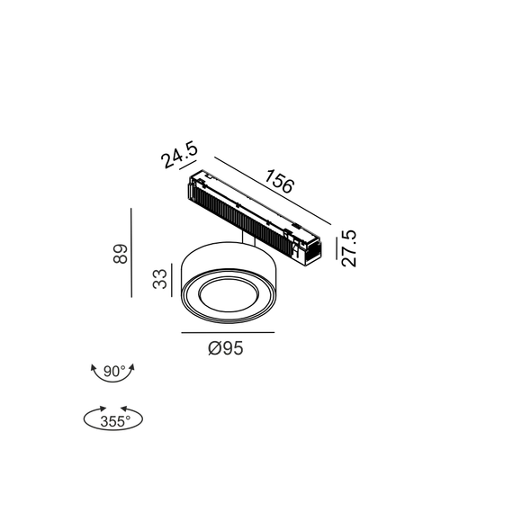 Прожектор IN_LINE SOL TW, D95mm, H33mm, LED 13W, TW DIM: 2700K(881Lm)-6500K(1025Lm), 24°, CRI>90, 48V DС, IP20, хром/чорний, зображення 2