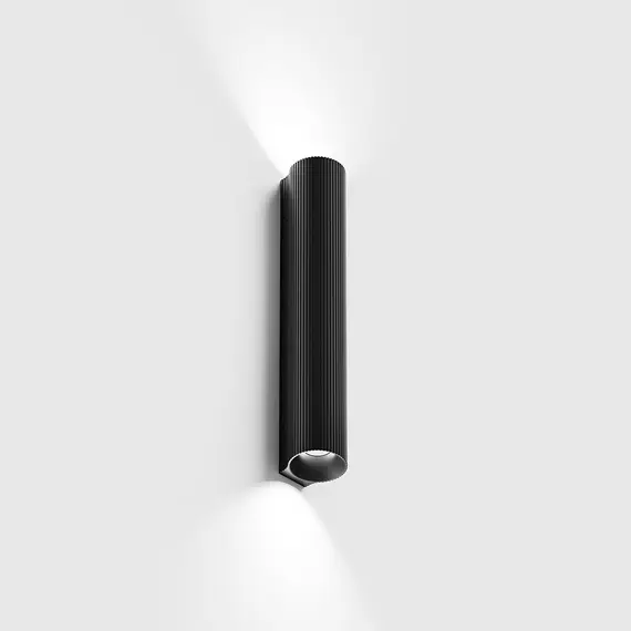 Накладний настінний світильник WALL TUB S 200 RIB, вгору/вниз, D32mm, SP36.3mm, H200mm, CREE LED 2x3.3W, 3000K, 2x101Lm, 60°, CRI>90, IP20, 220-240V, чорний