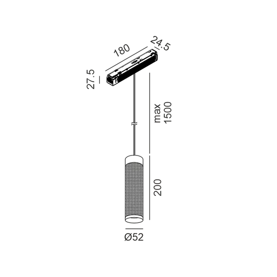 Підвісний світильник IN_LINE TUB M P 200, D52mm, H200mm, CREE LED 10.8W, 4000K, 1120Lm, 50°, CRI>90, 48V, 2-х групний, Вкл./Викл., IP20, латунь/чорний, изображение 2