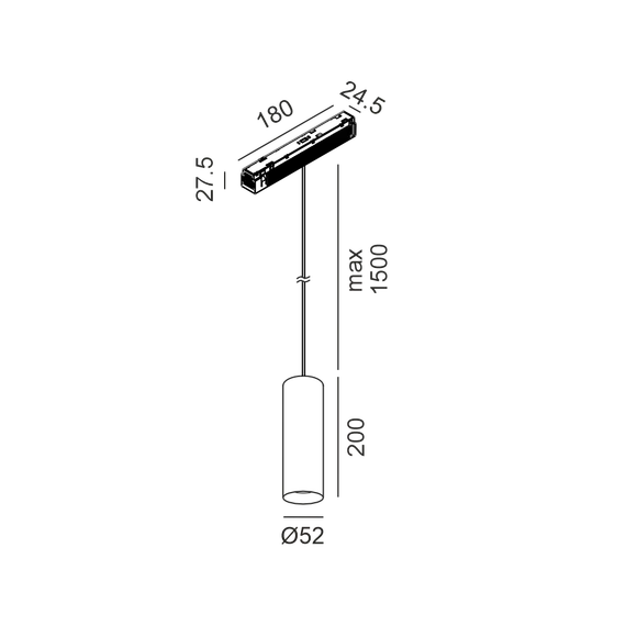 Підвісний світильник IN_LINE TUB M P 200, D52mm, H200mm, CREE LED 10.8W, 3000K, 1120Lm, 50°, CRI>90, 48V, 4-х провідний DIM DALI, IP20, чорний, зображення 2