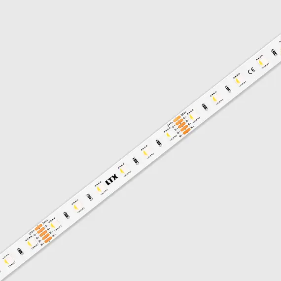 Світлодіодна гнучка стрічка RGB + білий 3000К, L5000mm, W12mm, H2.1mm, 19.2W/m, 24V, RGB+3000K, 703Lm/m, 60Leds/m, лінія розрізу:100mm, IP20