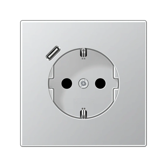 Розетка с ж/к с защитными шторками и USB тип С (быстрая зарядка) JUNG AL1520-18 C алюминий