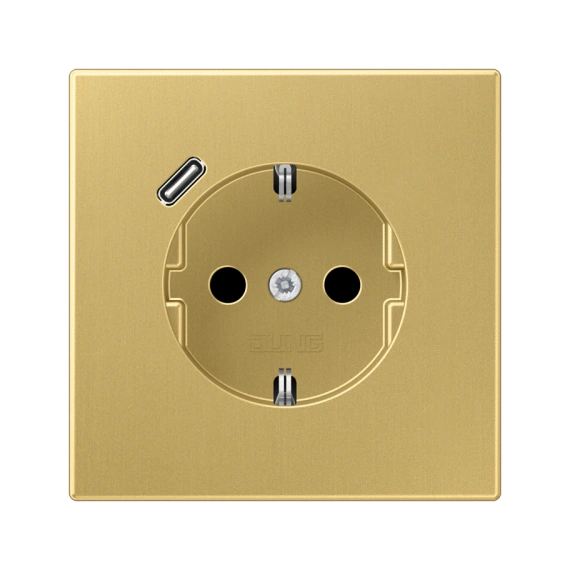 Розетка із з/к із захисними шторками та USB тип С (швидка зарядка) JUNG ME 1520-18 CC латунь Classic