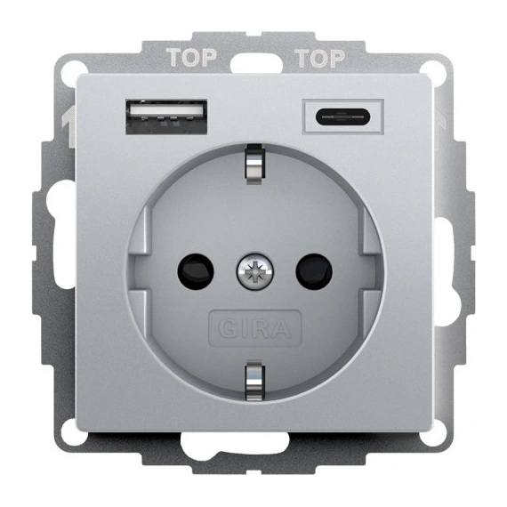Розетка с защитой и USB Тип A/C, System 55 Gira 245926 под алюминий