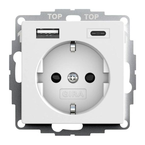 Розетка із захистом та USB Тип A/C, System 55 Gira 245927 білий матовий