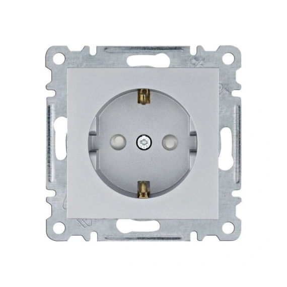 Розетка с ж/к защитой контактов Hager Lumina, серебро, 16А/230В, WL1062