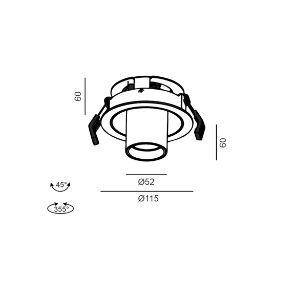 Встраиваемый потолочный поворотный светильник с рамкой TUB M OUT, D52 мм, H60 мм, CREE LED 12 Вт, 1210 лм, 4000 К, 50°, CRI > 90, 300 мА, IP20, латунь/чёрный, изображение 2