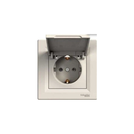 Розетка з кришкою із заземлюючим контактом Asfora, (крем) EPH3100123