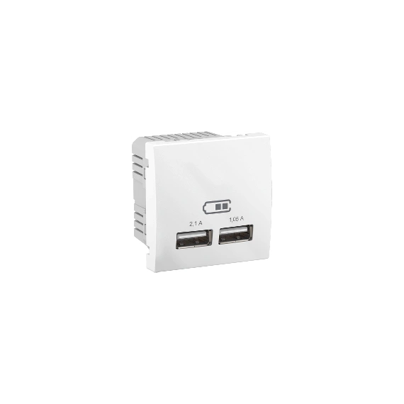 Розетка 2хUSB-выход для зарядки 2-модуля. Unica белый MGU3.418.18