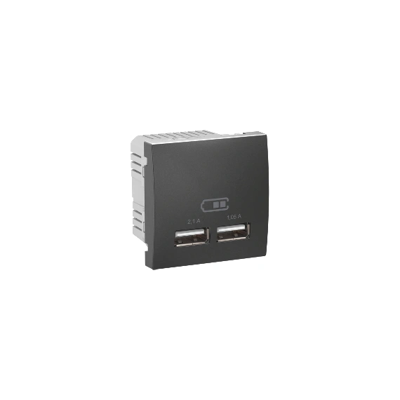 Розетка 2хUSB-вихід для заряджання 2-модуля. Unica графіт MGU3.418.12