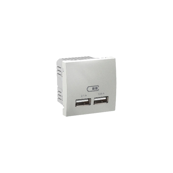 Розетка 2хUSB-выход для зарядки 2-модуля. Unica алюминий MGU3.418.30