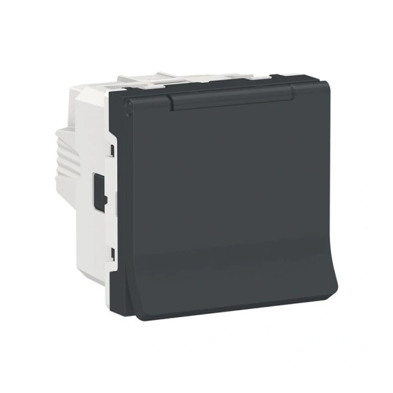 Розетка із заземл., зі шторками, з кришкою, 16 А, 250 В, IP40, Unica New NU303754TA антрацит