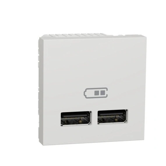 Розетка USB, 2-местная, 5 В/2100 мА, Unica New NU341818 белый