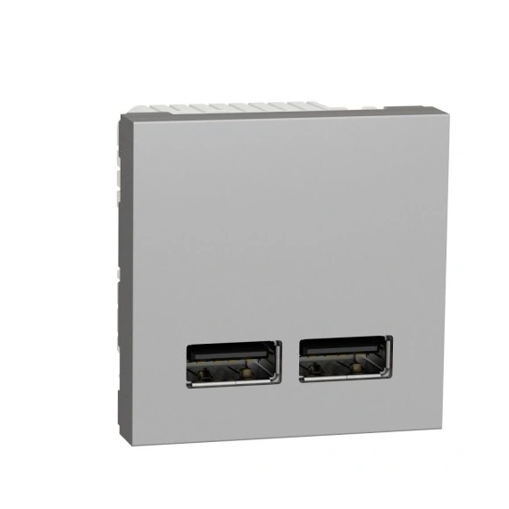 Розетка USB, 2-местная, 5 В/2100 мА, Unica New NU341830 алюминий
