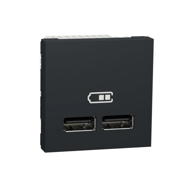 Розетка USB, 2-местная, 5 В/2100 мА, Unica New NU341854 антрацит