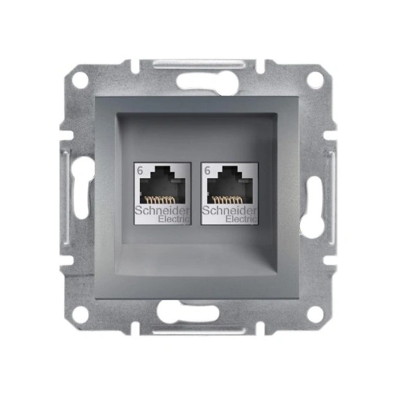 Розетка компьютерная 2-я RJ45 кат.6/UTP "Asfora", (цвет сталь) EPH4800162