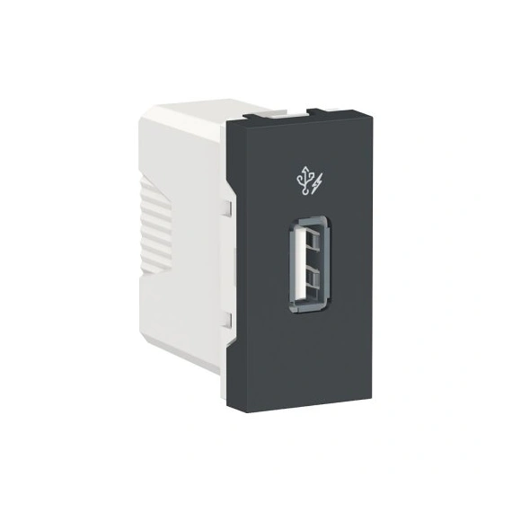Розетка USB 1 модуль Unica New, NU342854, антрацит