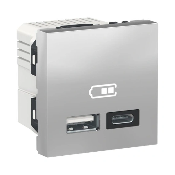 Двойная USB розетка A+C. Unica New, NU301830, алюминий