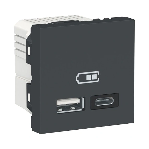 Двойная USB розетка A+C Unica New, NU301854, антрацит